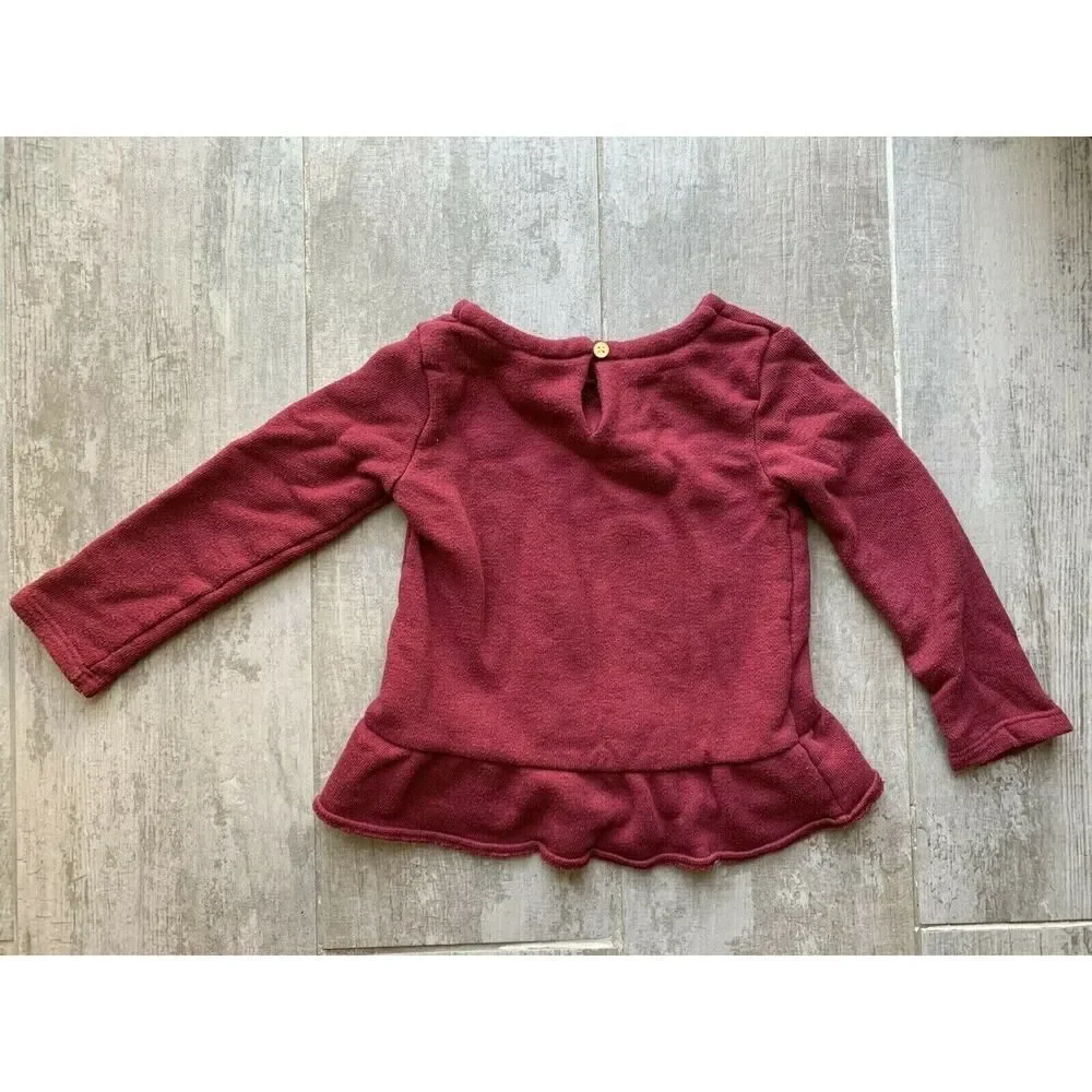 Toddler Girls Kids Sequin Rhinestone Princess Cat Sweater Peplum Top Maroon 4T
